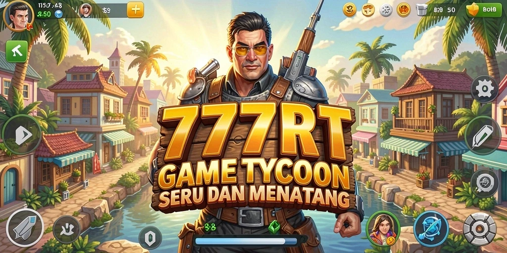 Screenshot menunjukkan pemain sedang mengelola bisnis dalam 777RT dengan antarmuka yang menarik.