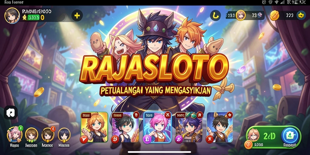 Tampilan utama RAJASLOTO dengan karakter anime dalam pertarungan.