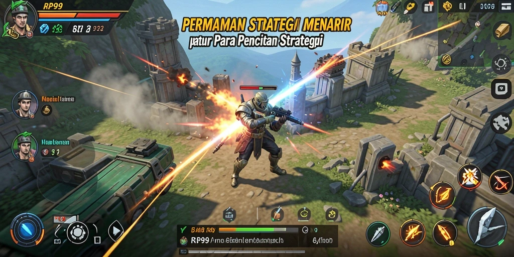 Screenshot utama RP99 menampilkan aksi strategis yang intens dan visual gameplay yang menawan.