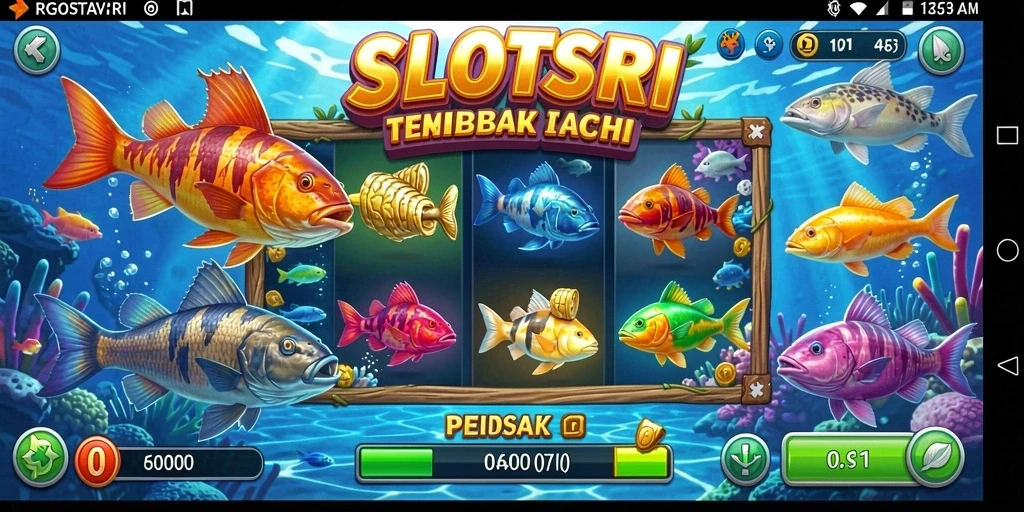 Screenshot gameplay SLOTSRI menampilkan aksi menembak ikan yang seru.